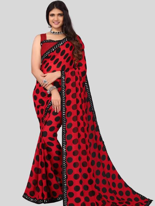 women's polka dots maroon colored saree with blouse - 20120657 -  Standard Image - 0