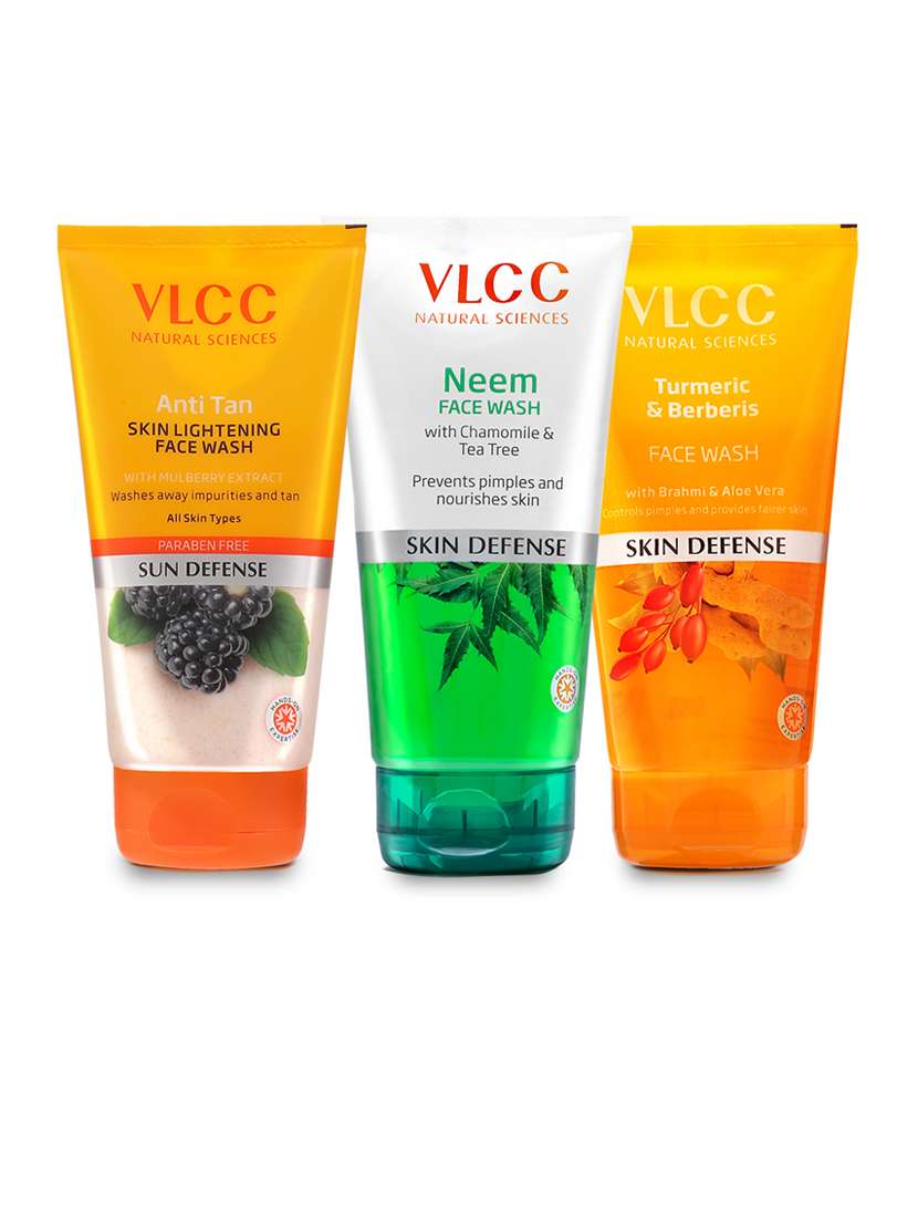 vlcc anti tan skin lightening & neem & turmeric & berberis face wash -150 ml (pack of 3)