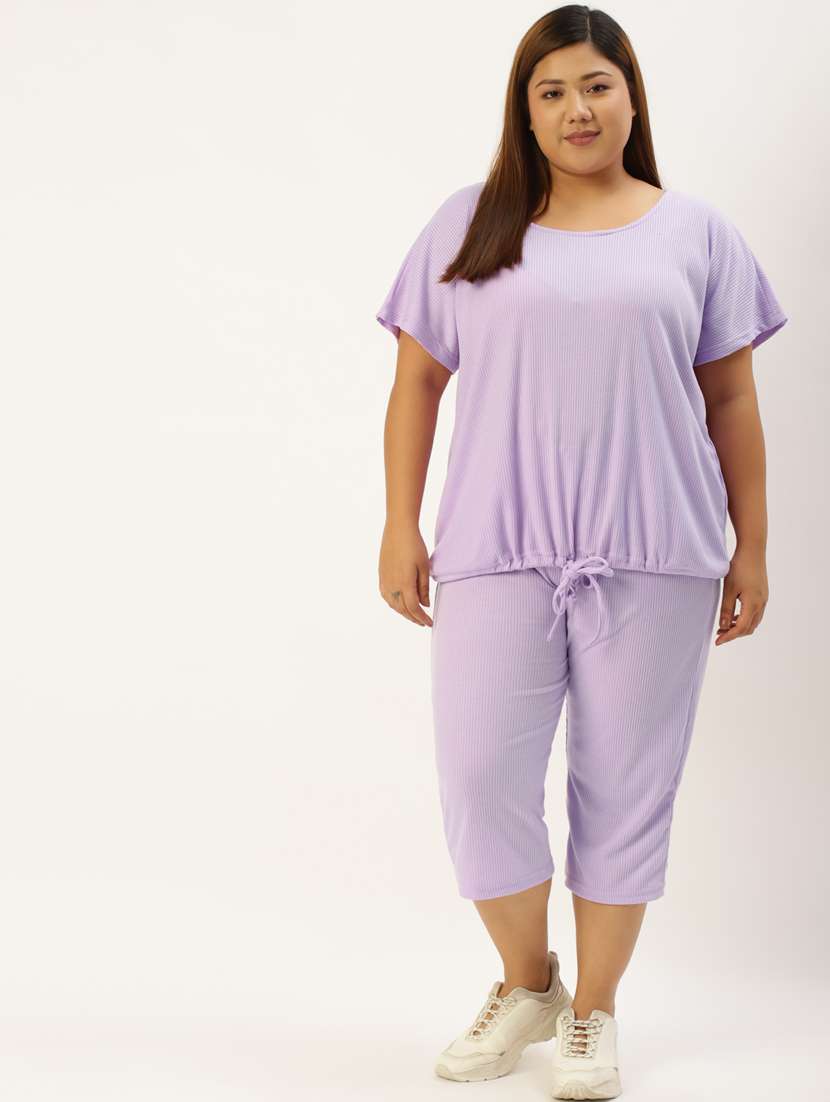 purple solid top and culottes co-ord set 