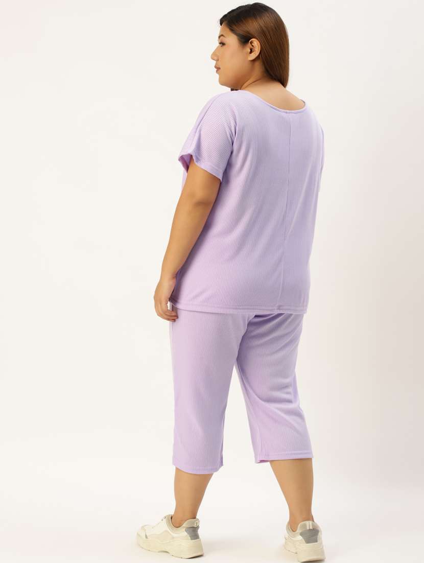 purple solid top and culottes co-ord set  - 20122079 -  Standard Image - 1