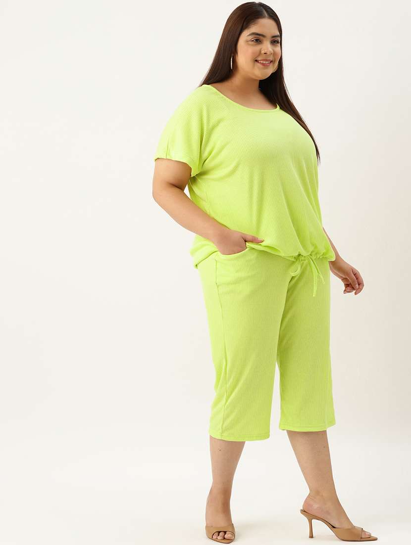 green solid top and culottes co-ord set  - 20122083 -  Standard Image - 1