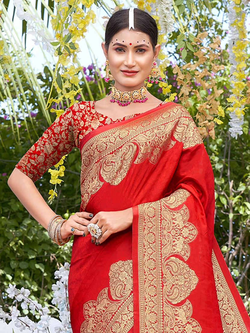women's self design red colored saree with blouse - 20122123 - Standard Image - 1