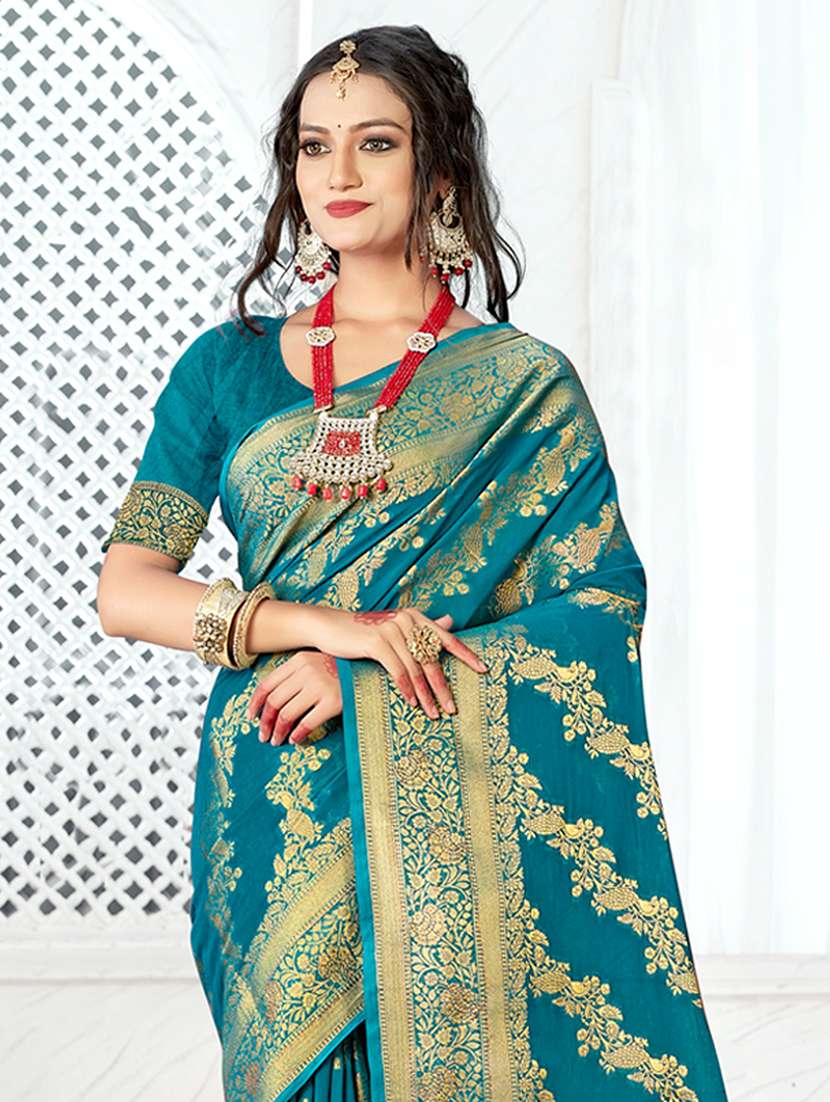 women's self design turquoise colored saree with blouse - 20122127 - Standard Image - 1