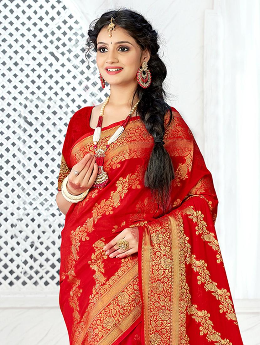 women's self design red colored saree with blouse - 20122128 -  Standard Image - 1