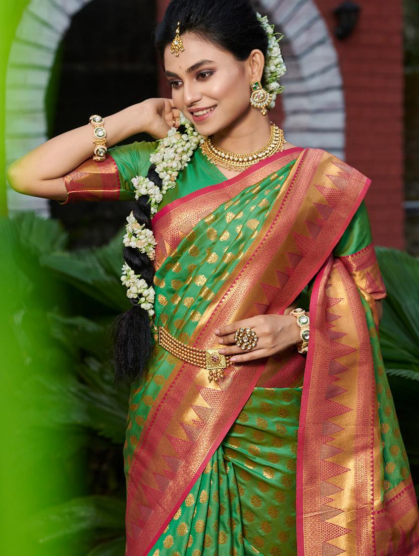 women's self design green colored saree with blouse - 20122176 - Standard Image - 1