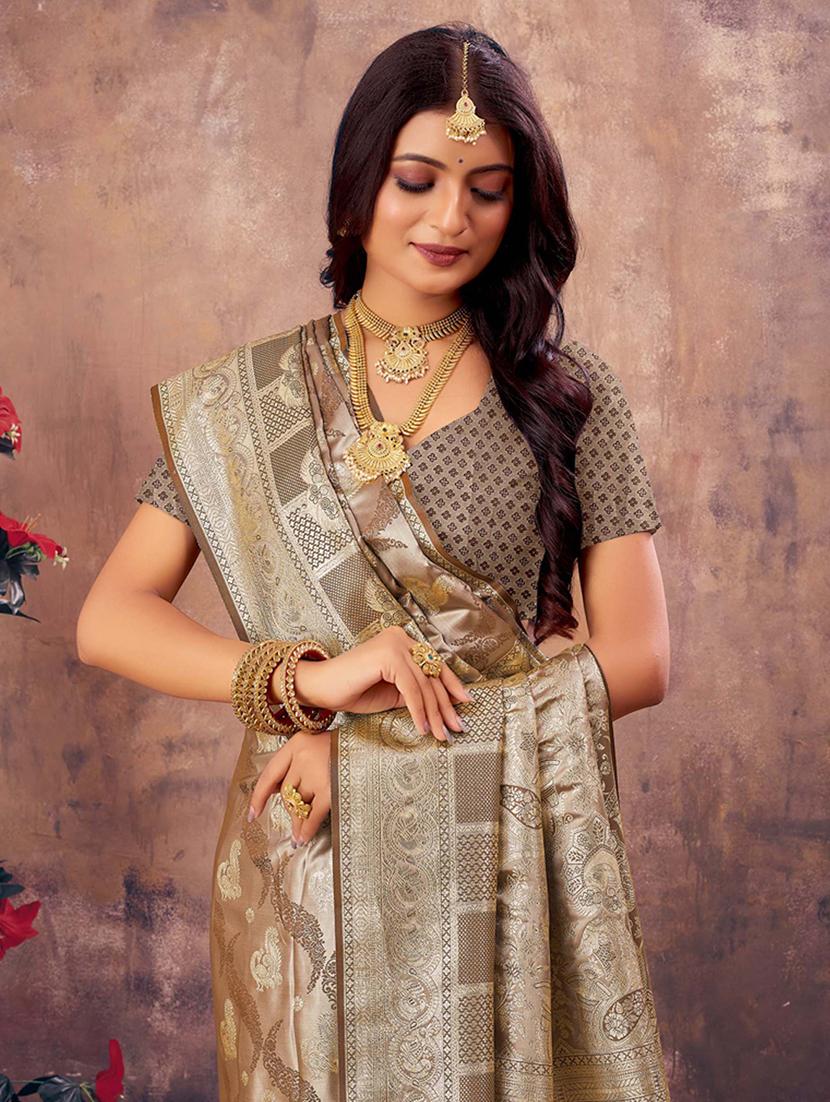 women's self design grey colored saree with blouse - 20122286 - Standard Image - 1