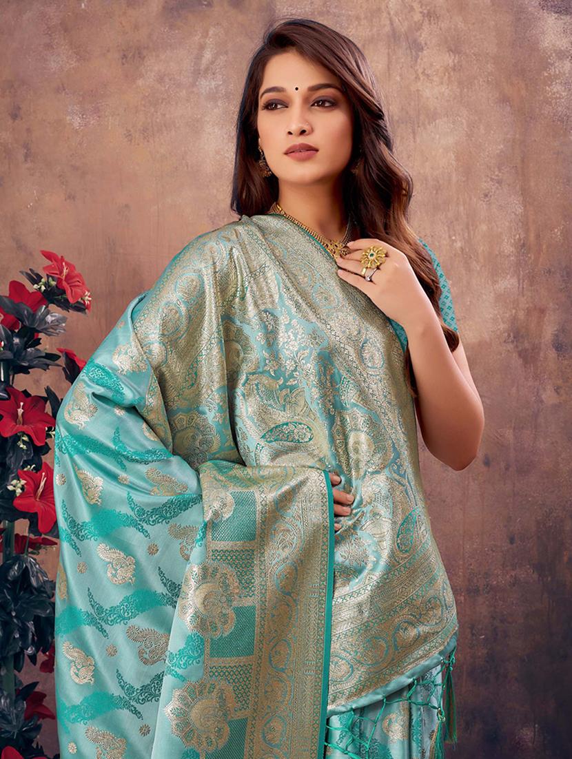 women's self design turquoise colored saree with blouse - 20122287 -  Standard Image - 1