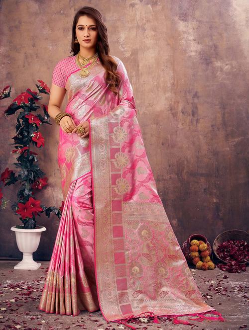 women's self design rosewater colored saree with blouse - 20122289 - Standard Image - 0