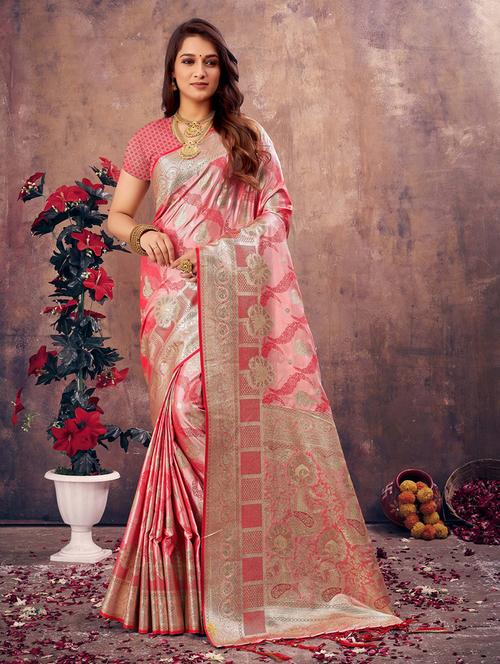 women's self design pink colored saree with blouse - 20122291 - Standard Image - 0