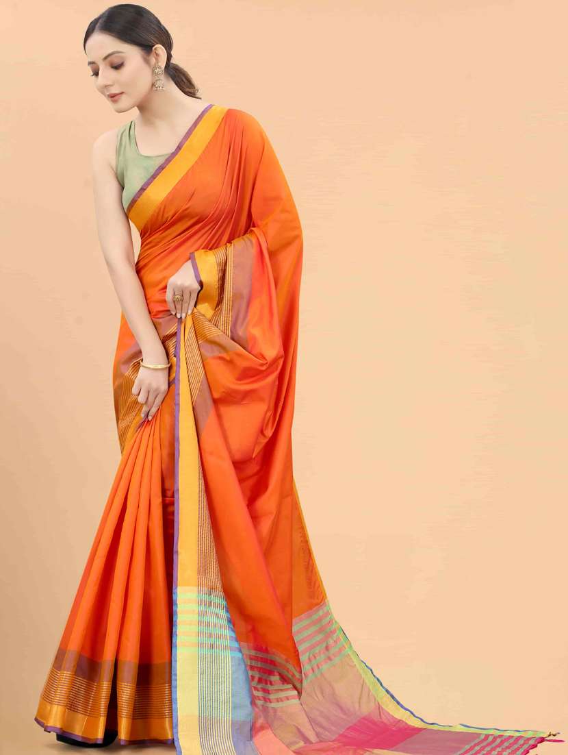 women's self design orange colored saree with blouse - 20122390 -  Standard Image - 1