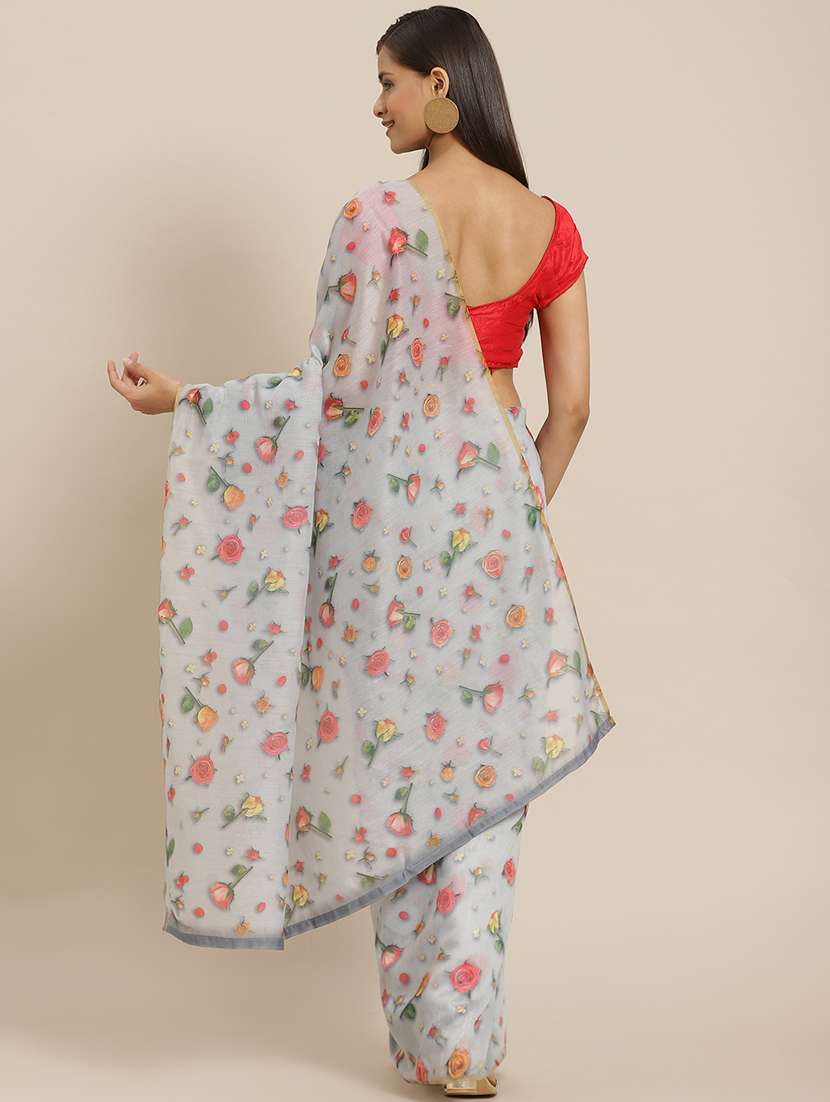 Grey Organza Printed Saree With Blouse - 20122754 -  Standard Image - 1