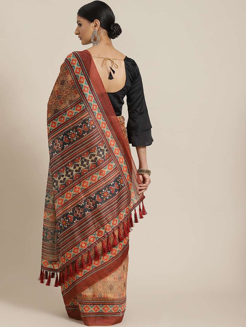 women's ajrakh brown colored saree with blouse - 20122918 -  Standard Image - 1
