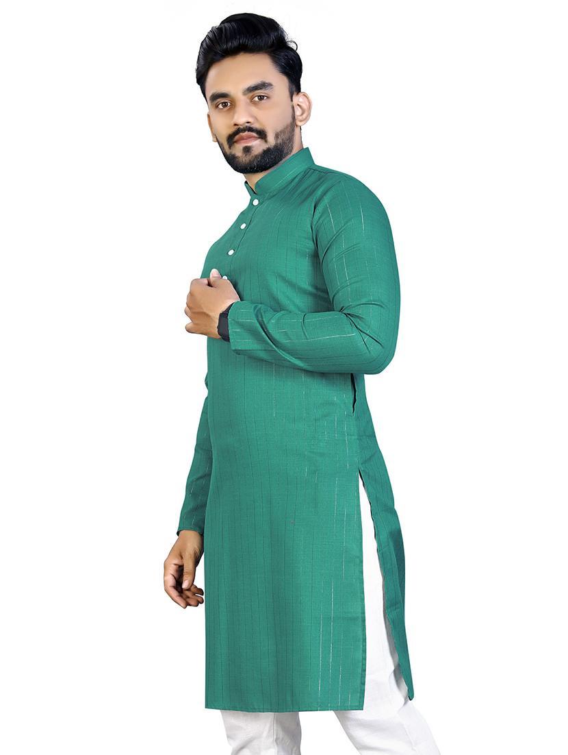 mandarin neck striped long kurta - 20125107 - Standard Image - 1