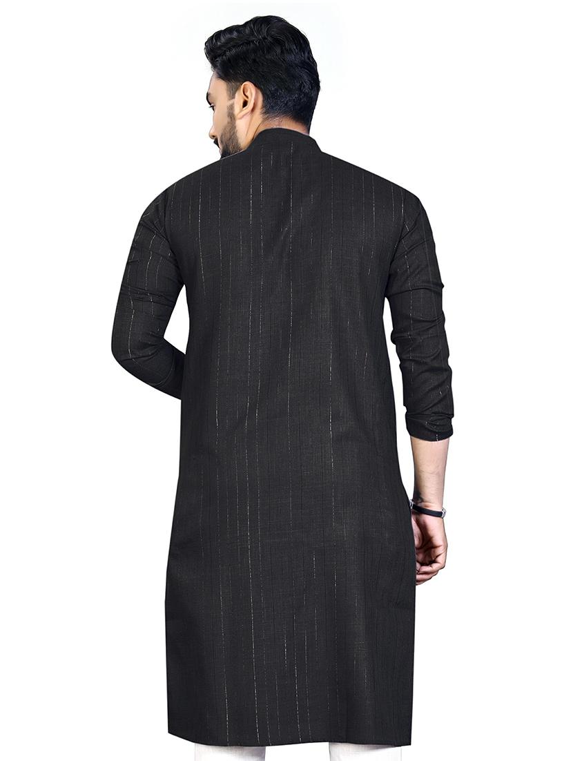 mandarin neck striped long kurta - 20125114 - Standard Image - 1