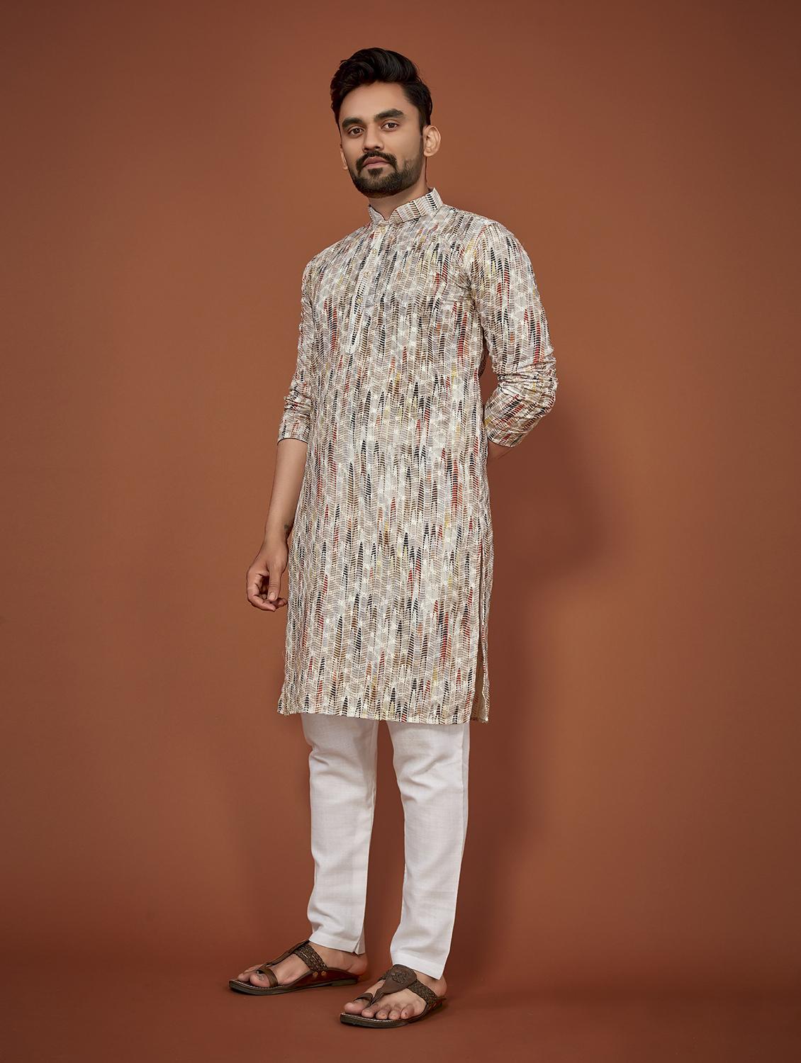 mandarin neck self design kurta - 20125171 - Standard Image - 1