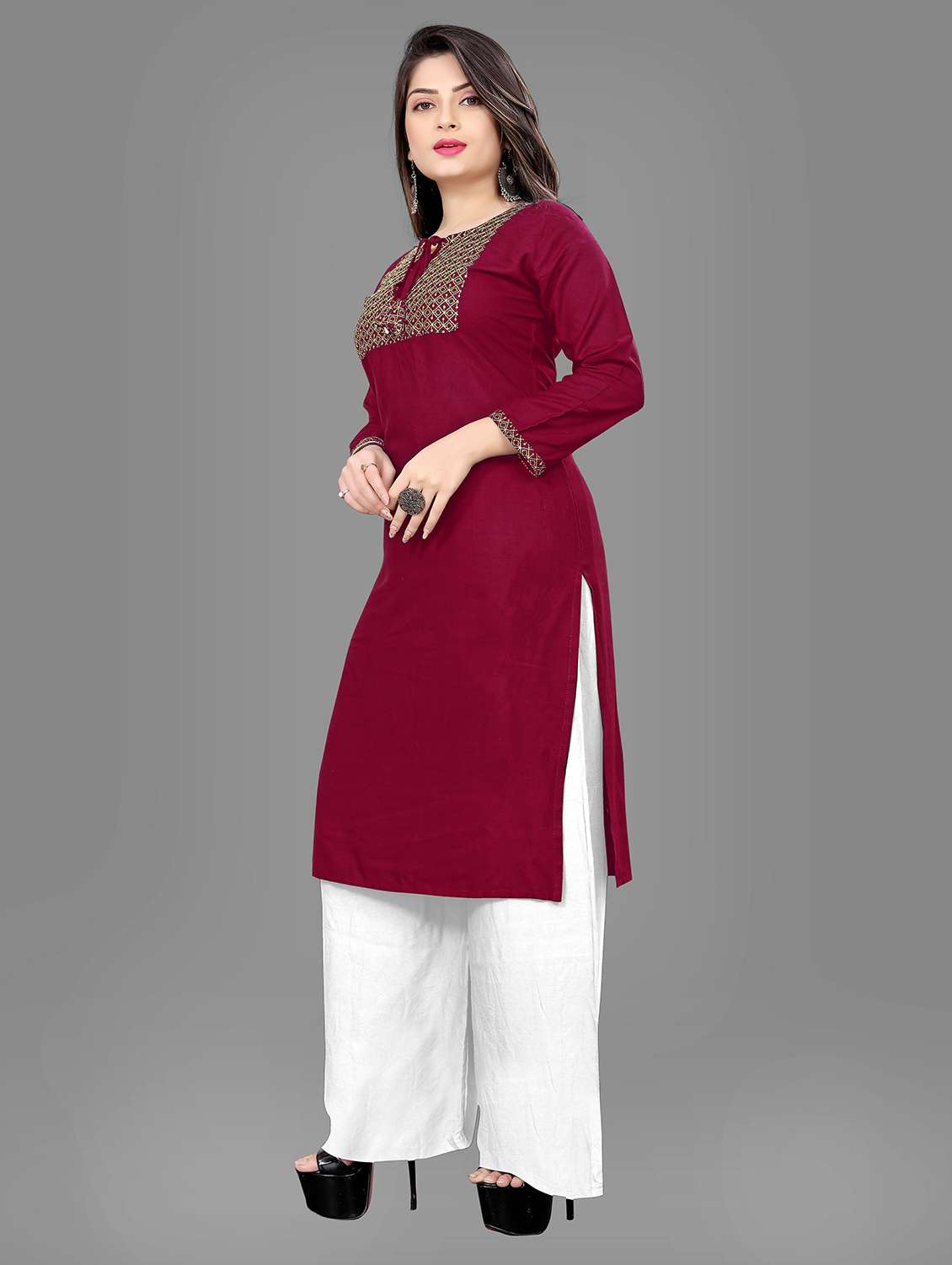 notch neck printed a line kurta - 20125201 -  Standard Image - 1