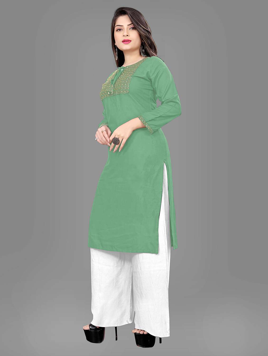 notch neck printed a line kurta - 20125202 -  Standard Image - 1