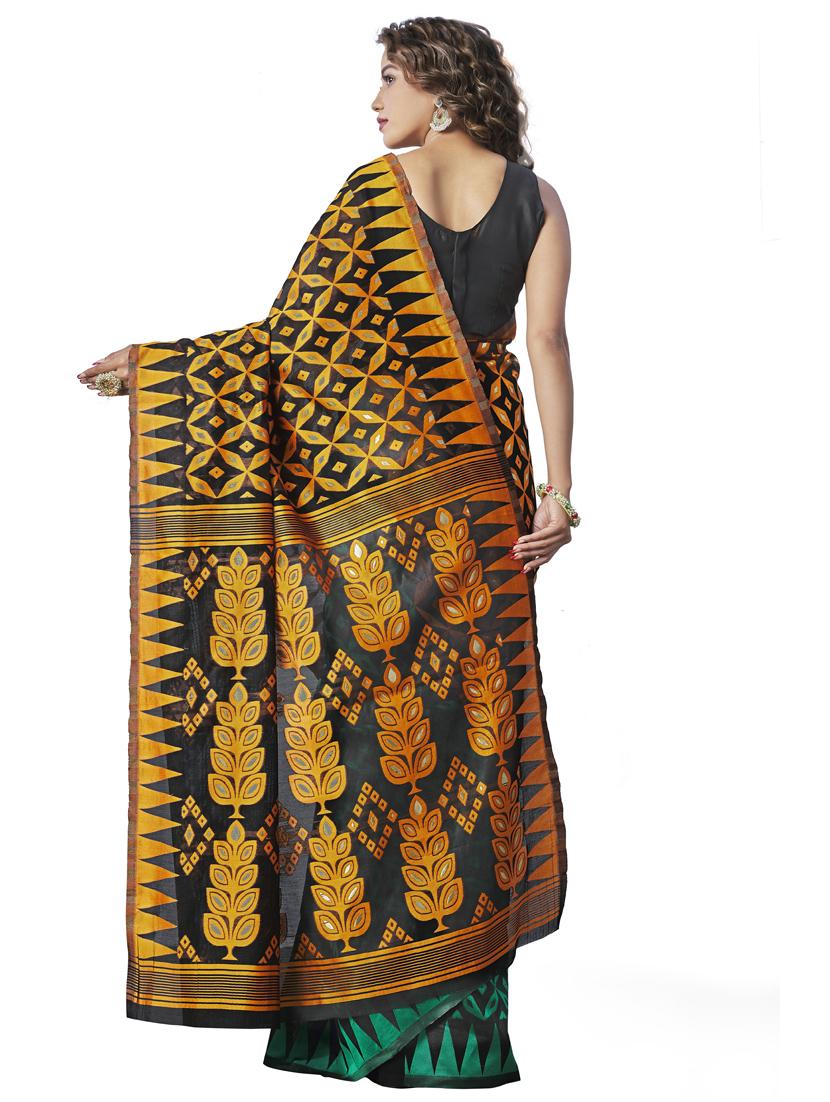 black silk printed saree with blouse - 20125256 - Standard Image - 1