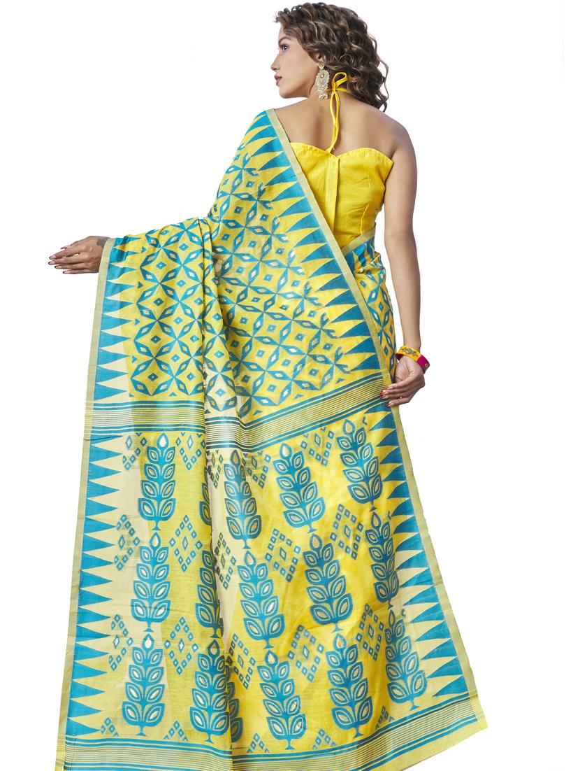 yellow silk printed saree with blouse - 20125259 - Standard Image - 1