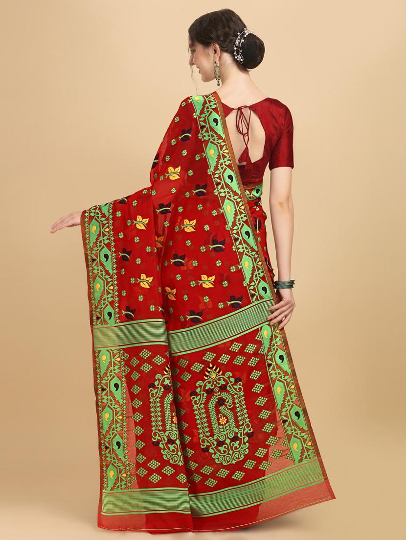 red silk printed saree with blouse - 20125266 -  Standard Image - 1