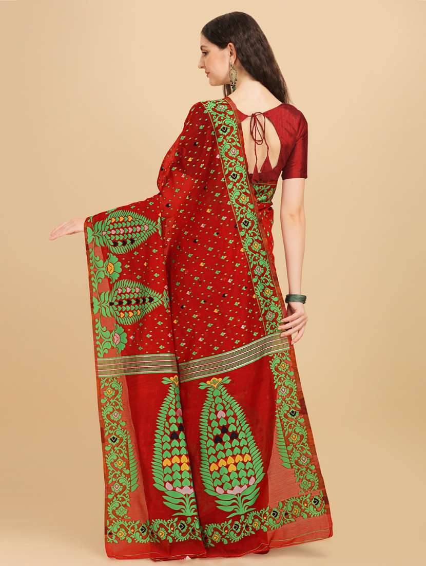 red silk printed saree with blouse - 20125273 -  Standard Image - 1