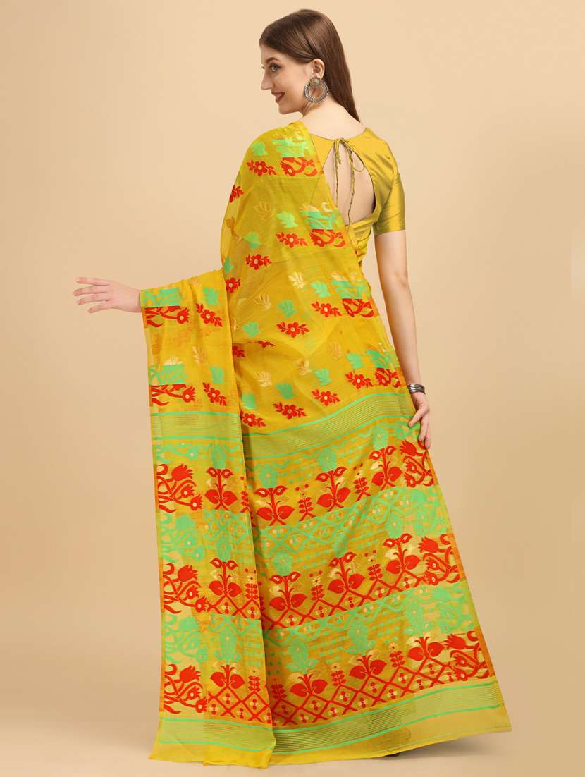 yellow silk printed saree with blouse - 20125287 - Standard Image - 1