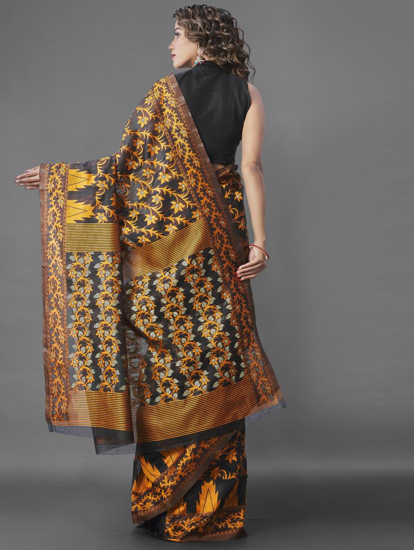 black silk printed saree with blouse - 20125330 - Standard Image - 1