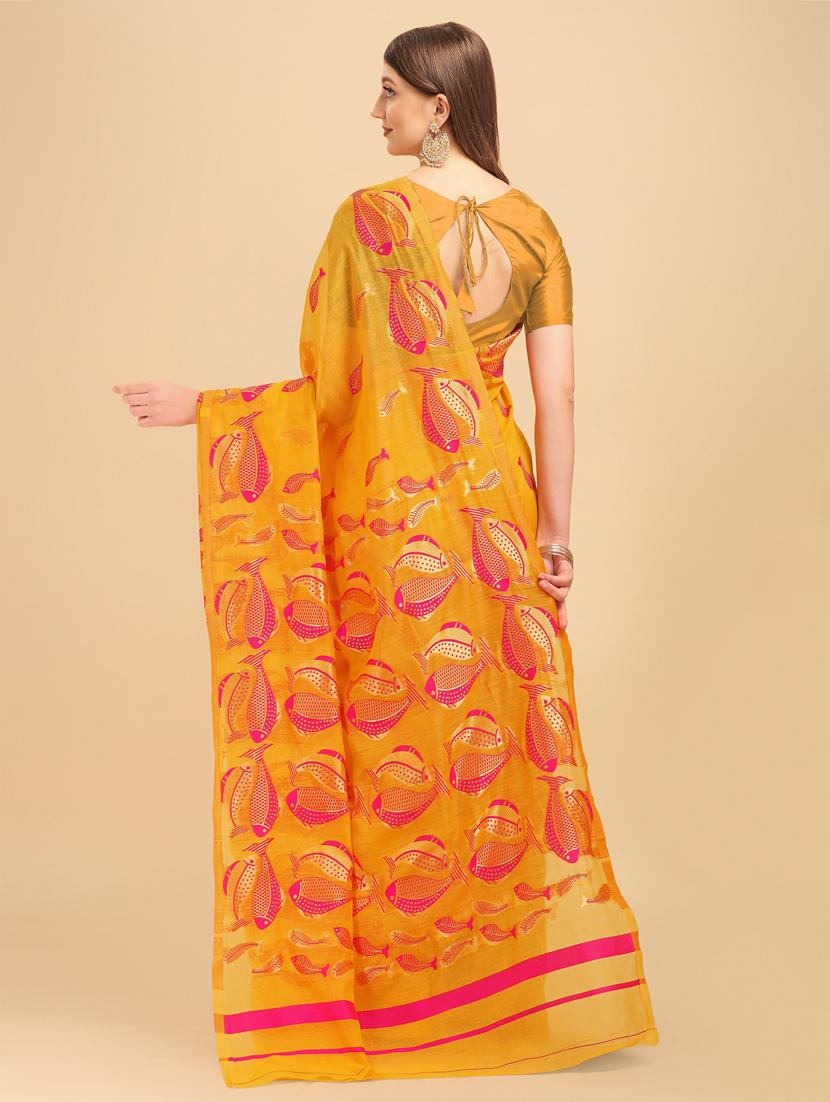 yellow printed saree - 20125349 -  Standard Image - 1