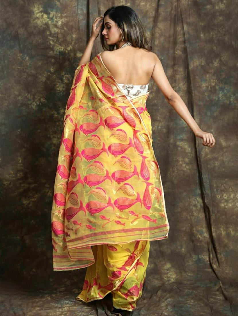 yellow printed saree with blouse - 20125354 -  Standard Image - 1