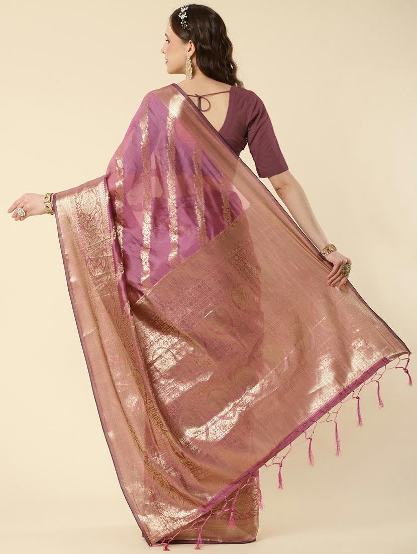 purple self design banarasi saree with blouse - 20125532 - Standard Image - 1
