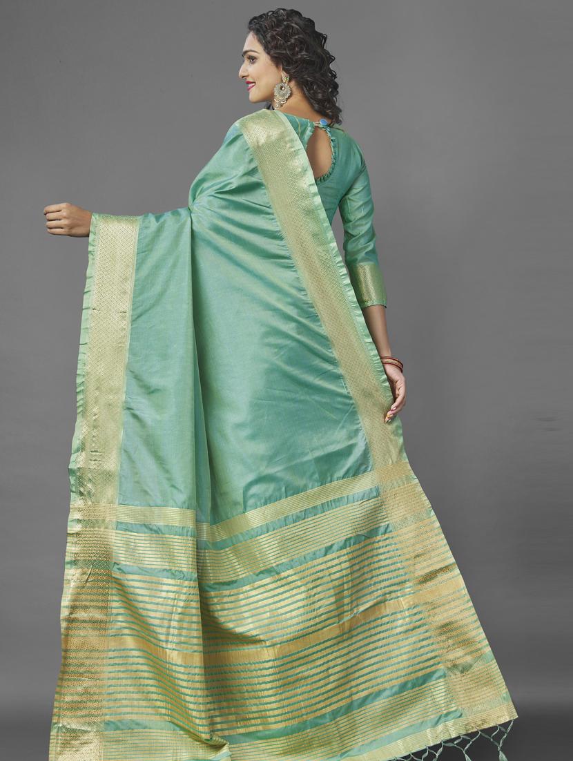 light green stripes woven saree with blouse - 20125844 -  Standard Image - 1