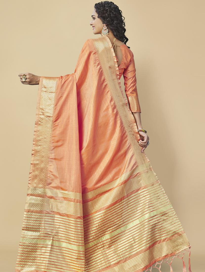 orange stripes woven saree with blouse - 20125846 -  Standard Image - 1