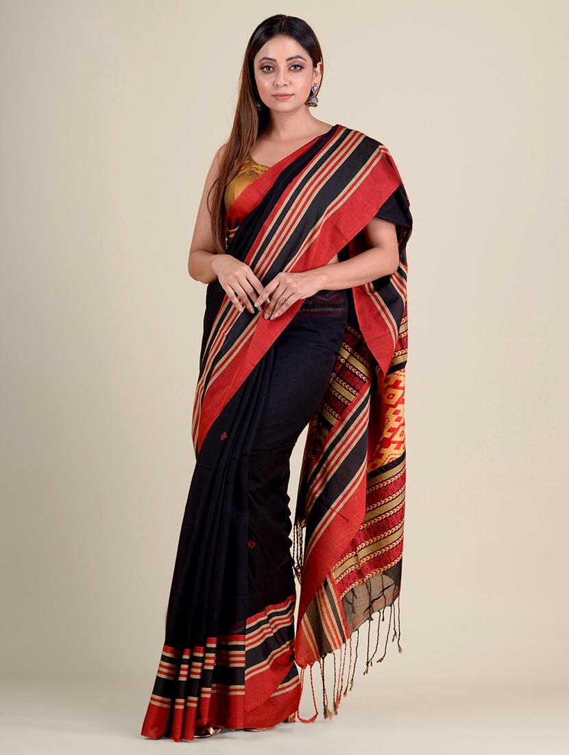 women's printed black colored saree with blouse - 20126402 -  Standard Image - 1