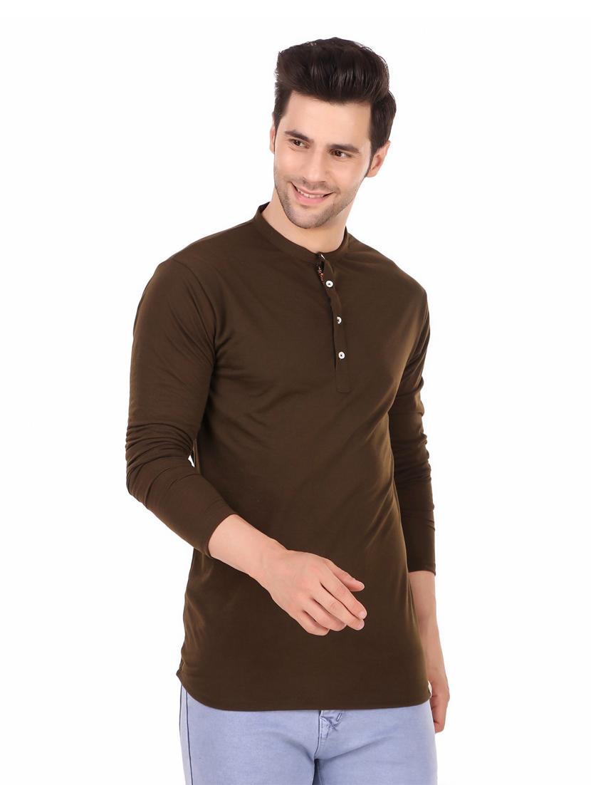 mandarin neck solid regular t-shirt - 20126737 -  Standard Image - 1
