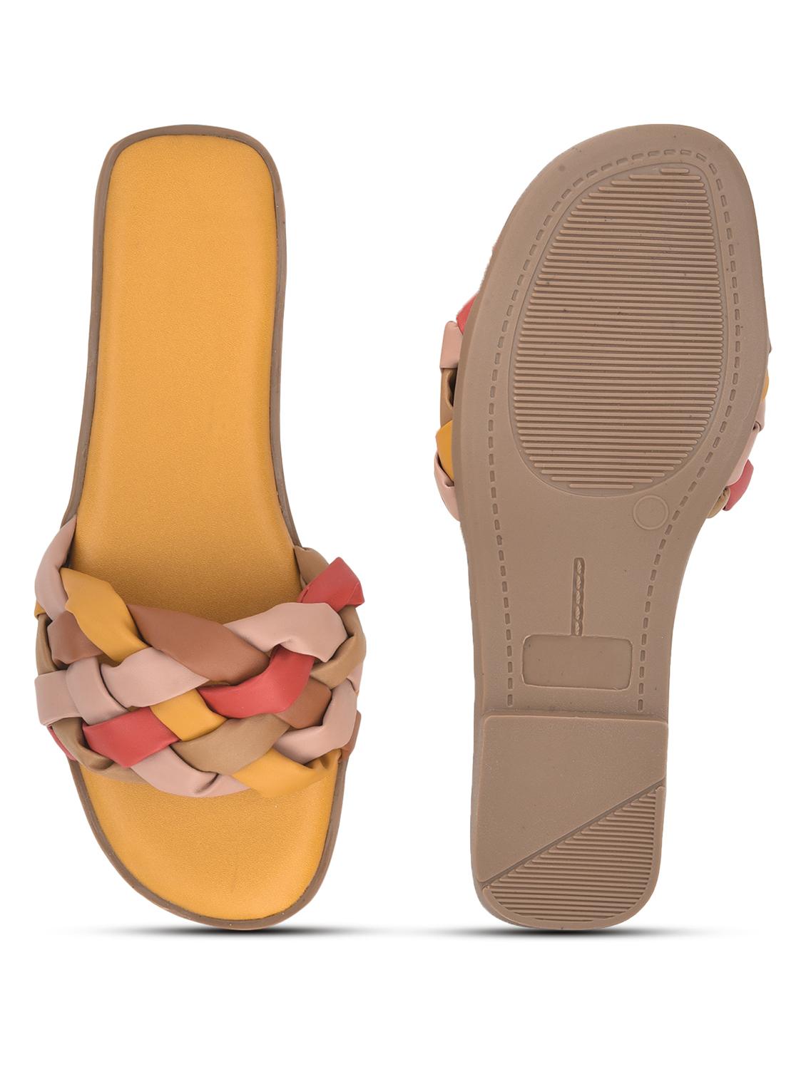 yellow synthetic slip on sandals - 20127183 - Standard Image - 4