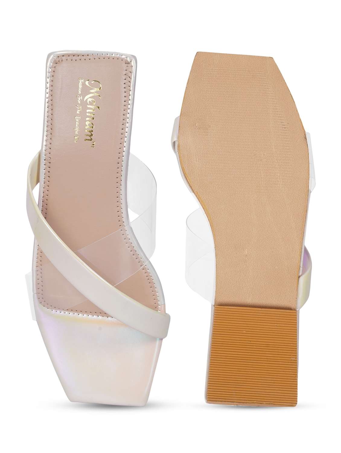 white synthetic slip on sandals - 20127188 -  Standard Image - 4