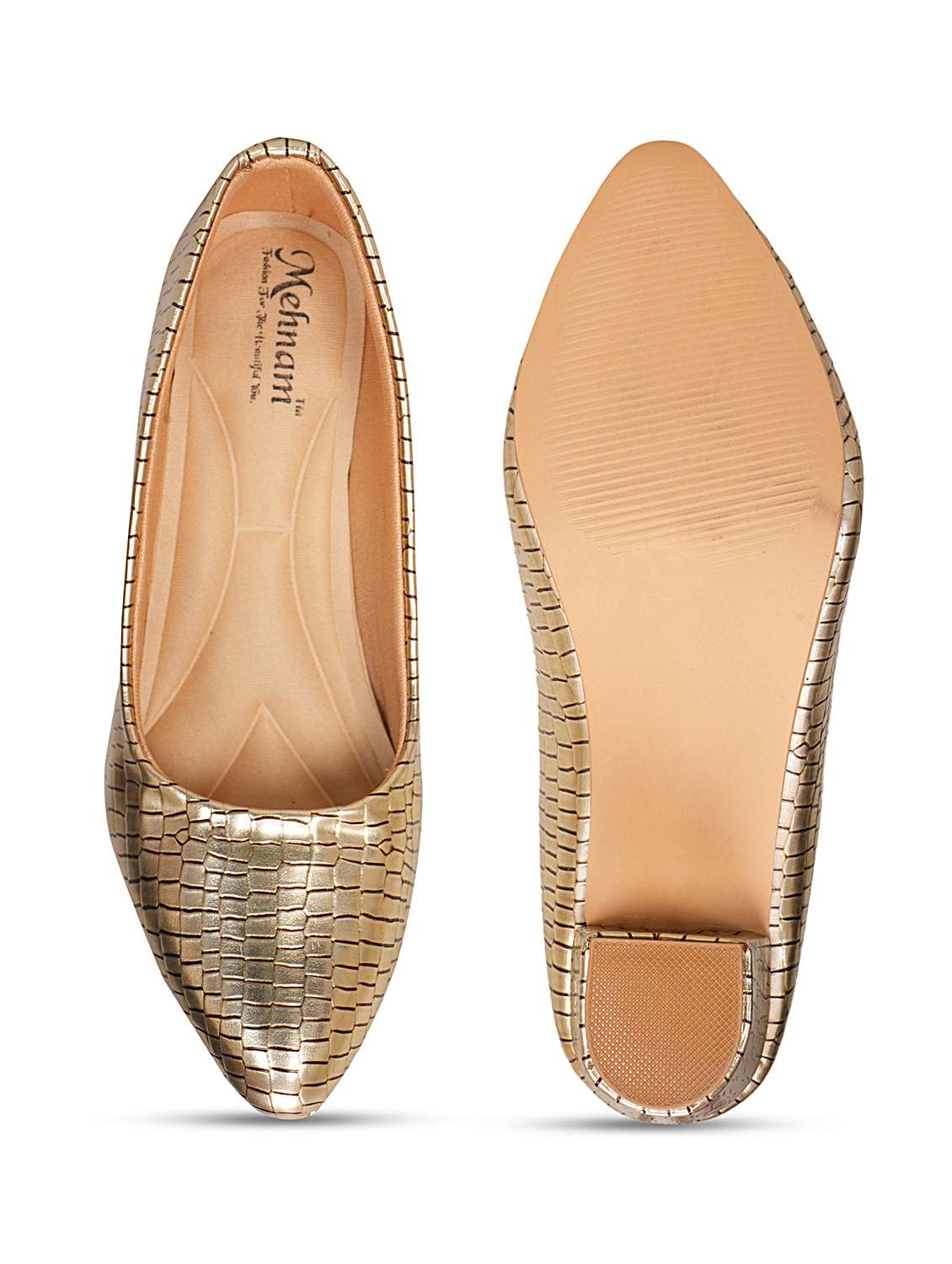 gold synthetic slip on pumps - 20127236 -  Standard Image - 4