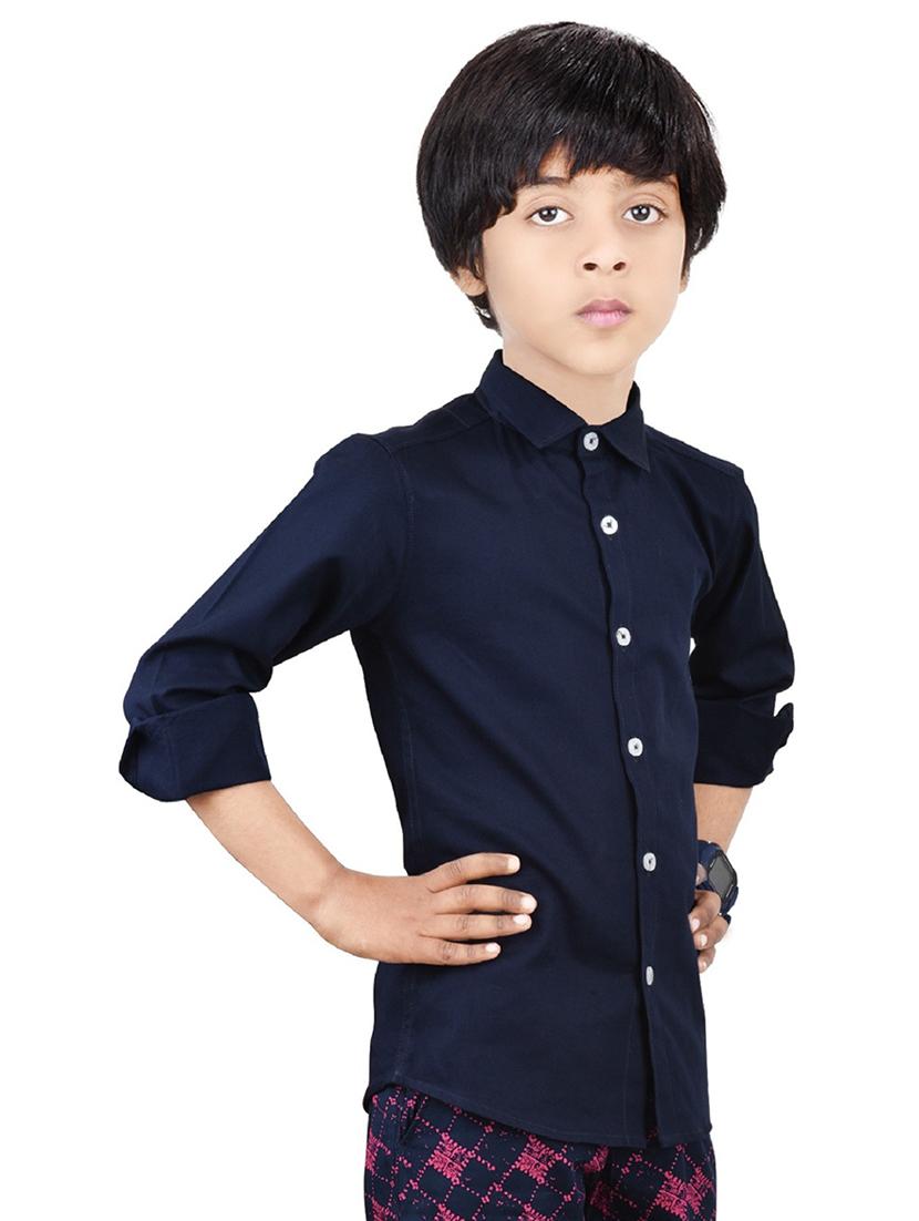 dark blue solid long sleeves causal shirt - 20128296 - Standard Image - 1