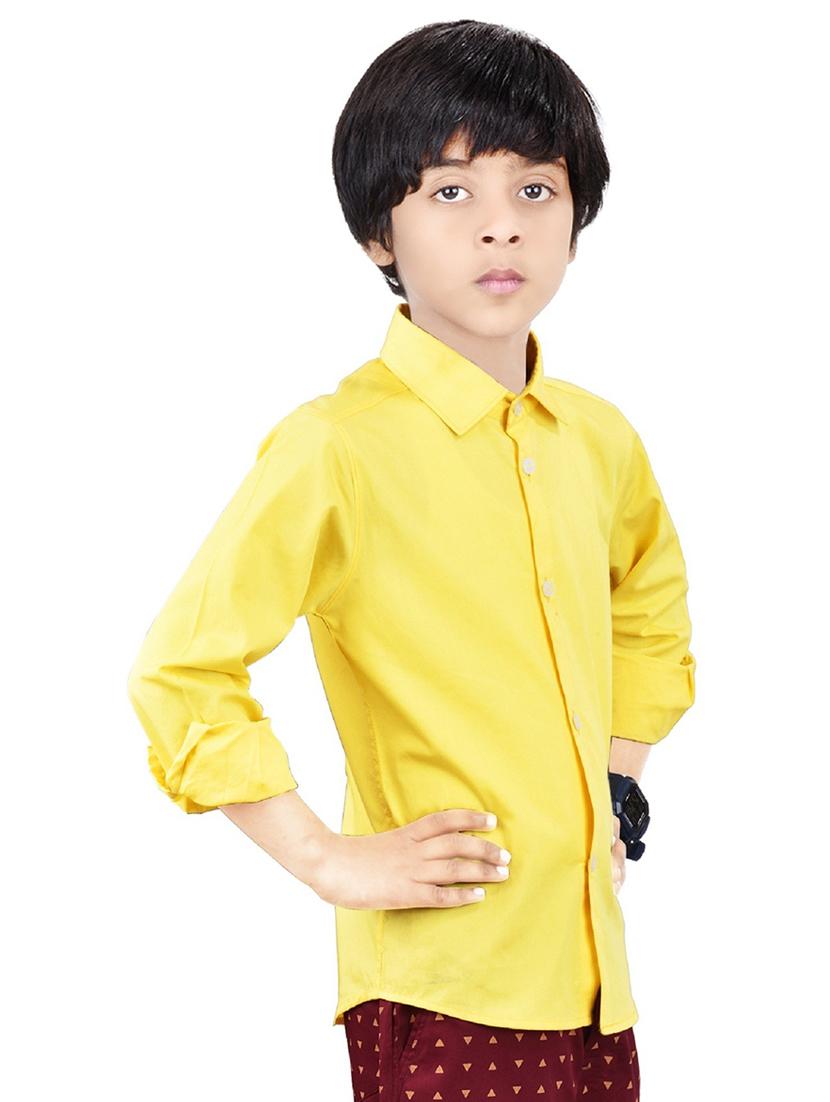 yellow solid long sleeves causal shirt - 20128297 - Standard Image - 1