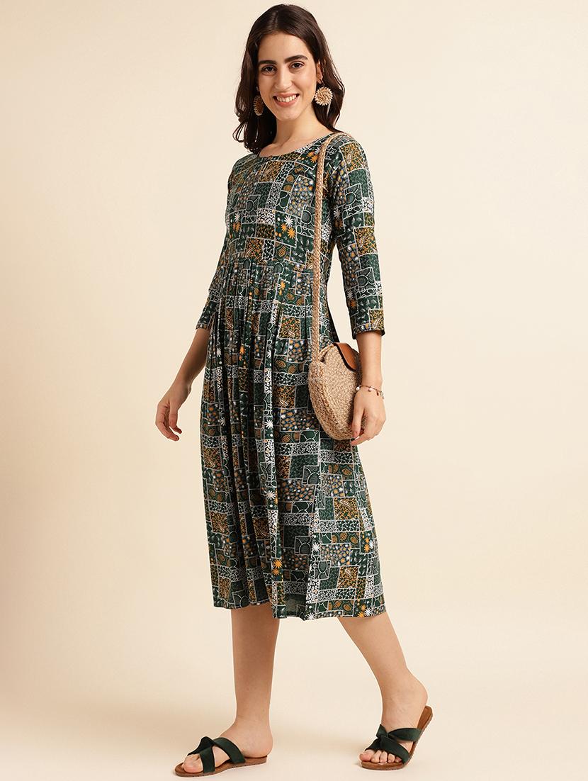 green printed a-line ethnic dress - 20129112 - Standard Image - 1