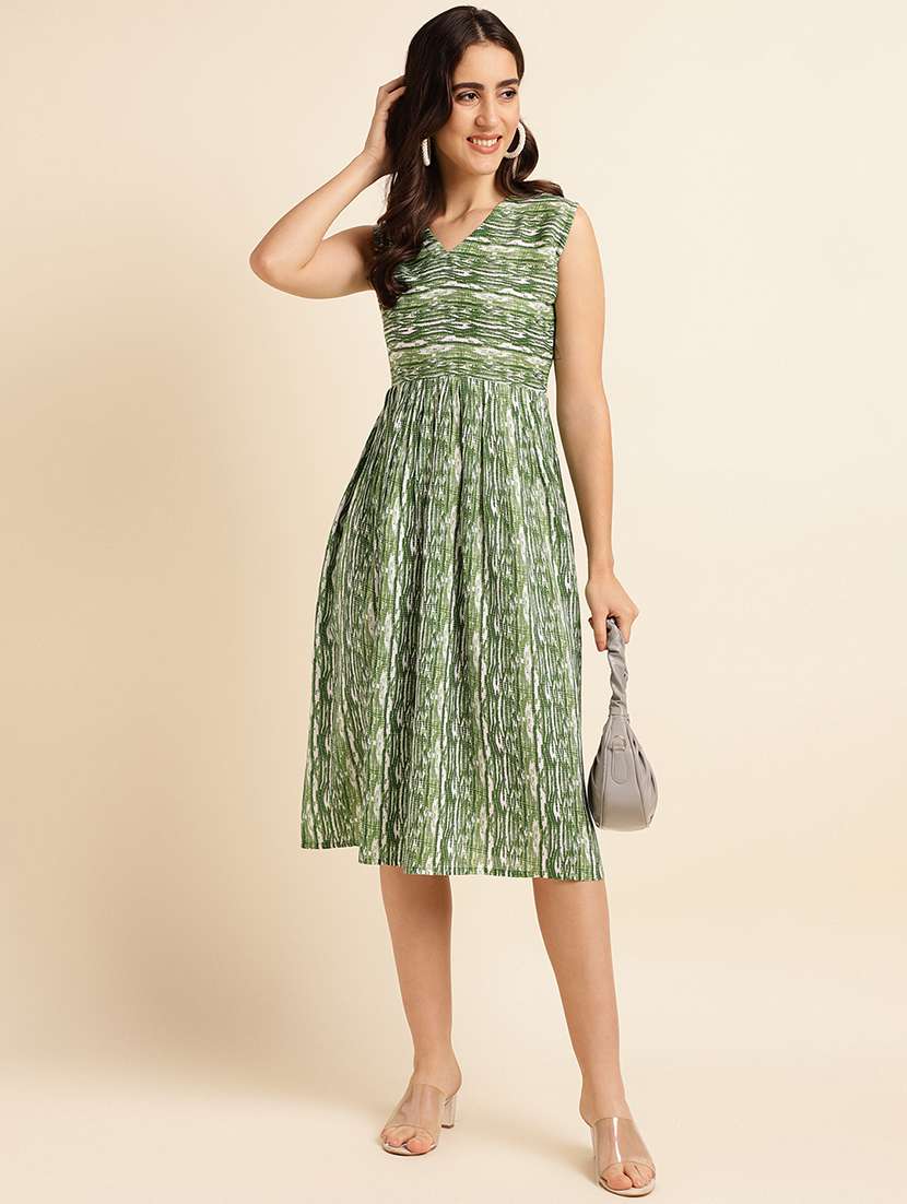 green printed a-line ethnic dress - 20129116 -  Standard Image - 1