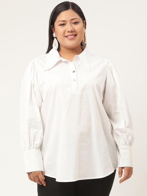 women solid collared long sleeves top - 20130373 -  Standard Image - 0