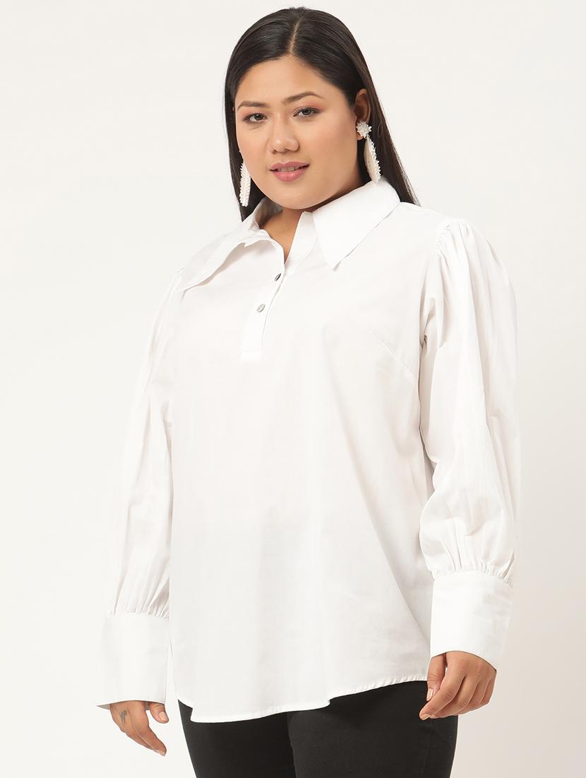 women solid collared long sleeves top - 20130373 -  Standard Image - 1