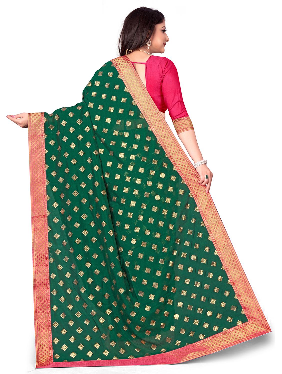 women's self design dark green colored saree with blouse - 20130406 - Standard Image - 1
