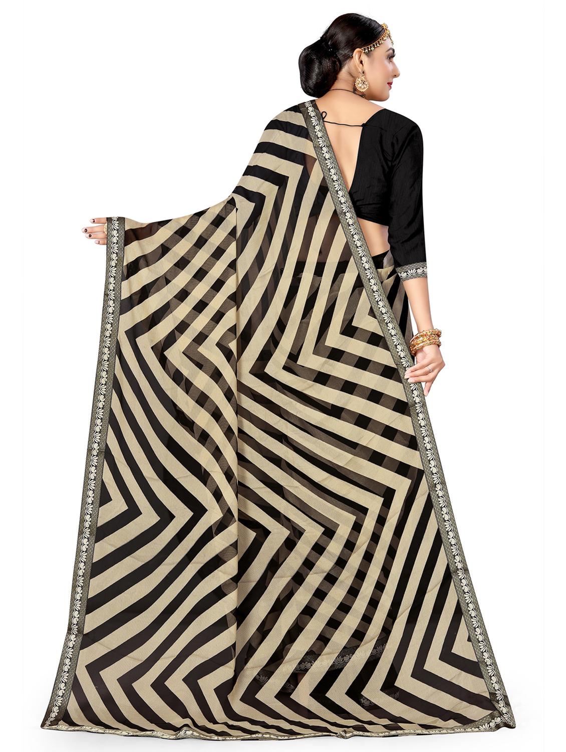 women's printed black colored saree with blouse - 20130476 - Standard Image - 1
