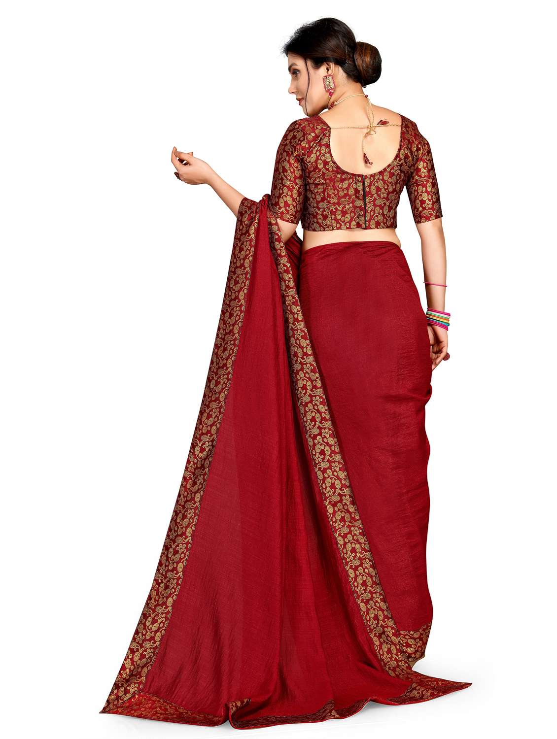 women's bordered royal blue colored saree with blouse - 20130545 - Standard Image - 1