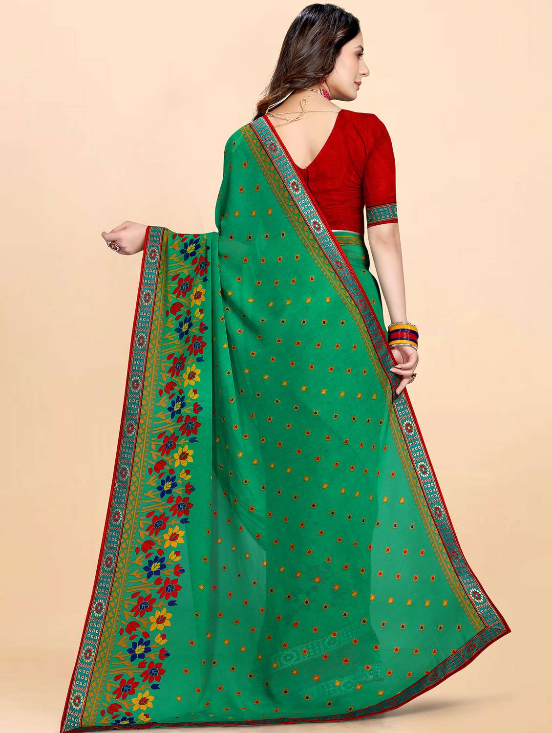 women's floral sea green colored saree with blouse - 20130597 -  Standard Image - 1