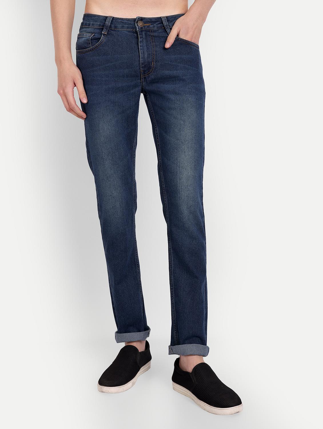 men blue solids washed jeans - 20131437 -  Zoom Image - 0
