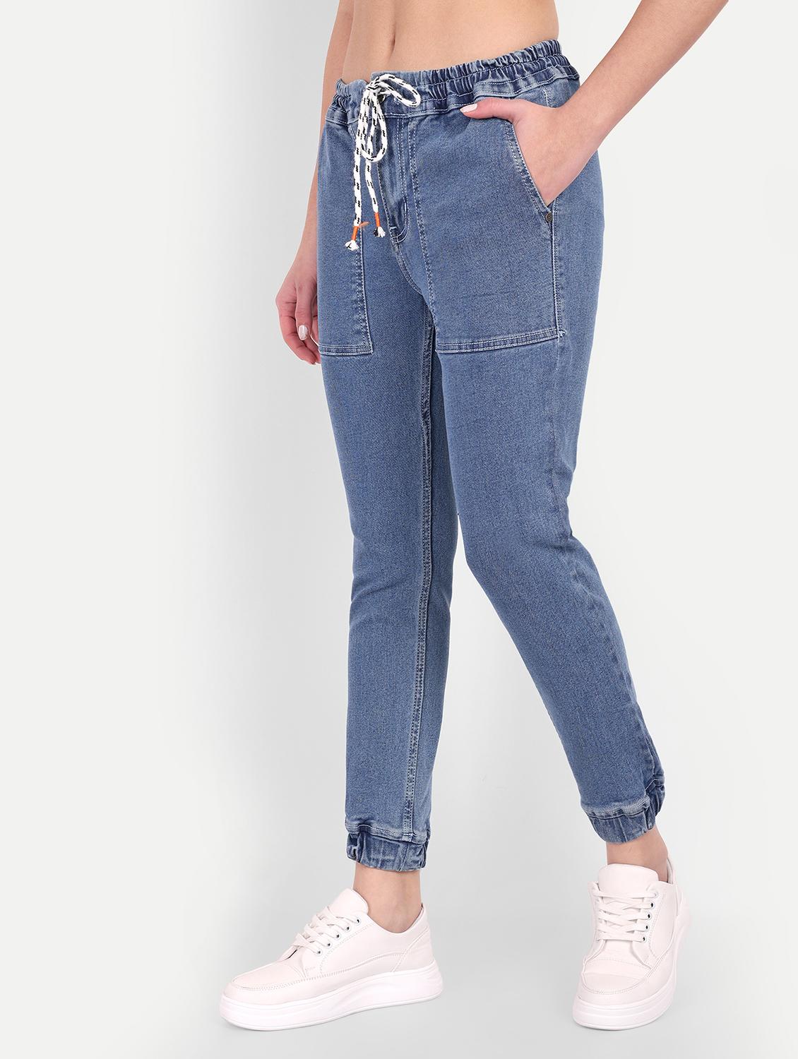 women blue plain jogger fit jeans - 20131633 - Standard Image - 1