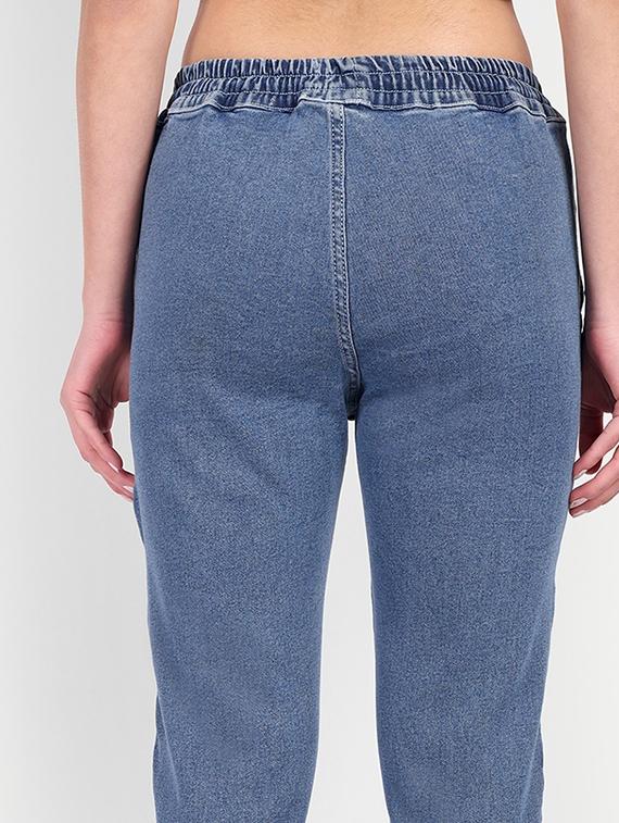 women blue plain jogger fit jeans - 20131633 - Standard Image - 4